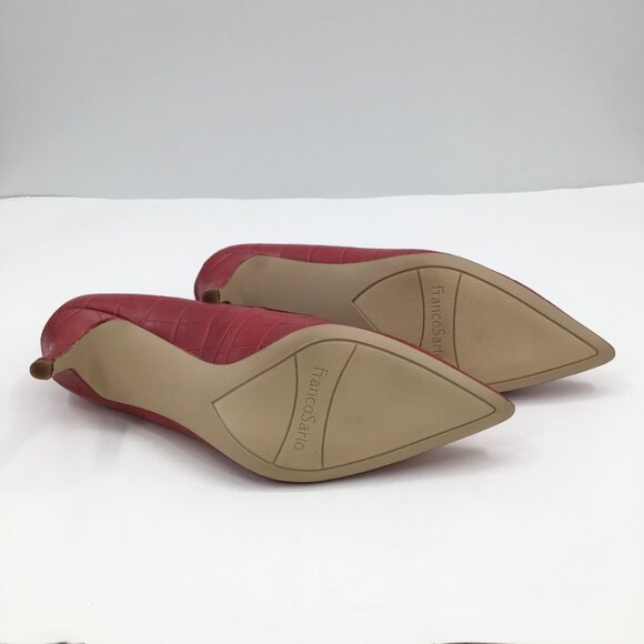 Women's 8M Franco Sarto Tudor 2 Red Leather Pumps 2.5" Heels Croc Pointy Toe - Picture 11 of 14
